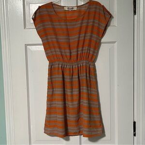 Emmelee Orange and Gray Striped cap sleeves sheer Dress